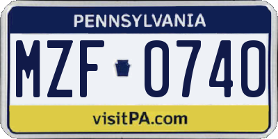 PA license plate MZF0740