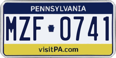 PA license plate MZF0741