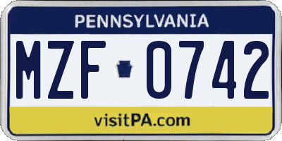 PA license plate MZF0742