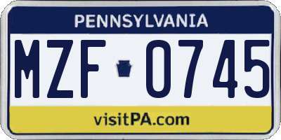 PA license plate MZF0745