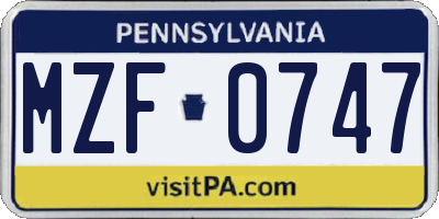 PA license plate MZF0747