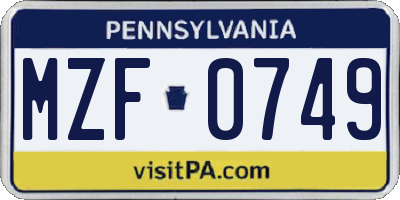 PA license plate MZF0749