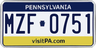 PA license plate MZF0751