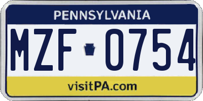 PA license plate MZF0754