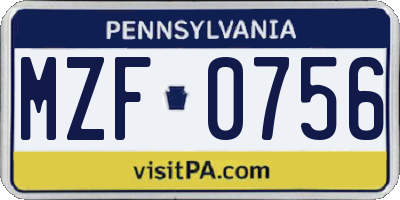 PA license plate MZF0756