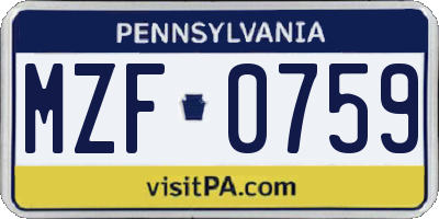 PA license plate MZF0759