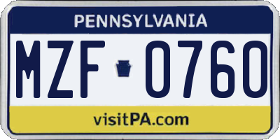 PA license plate MZF0760