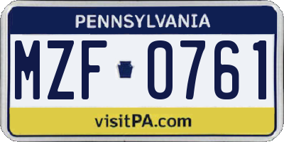PA license plate MZF0761