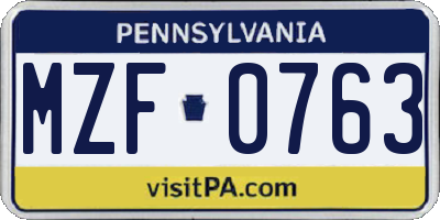 PA license plate MZF0763