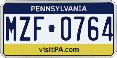PA license plate MZF0764