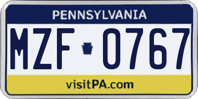 PA license plate MZF0767