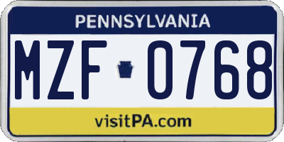 PA license plate MZF0768