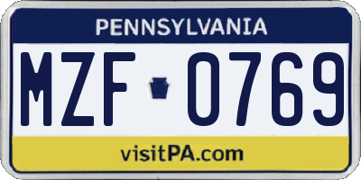 PA license plate MZF0769