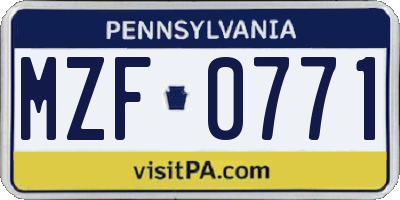 PA license plate MZF0771