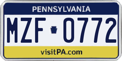 PA license plate MZF0772