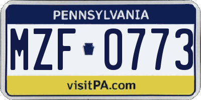 PA license plate MZF0773