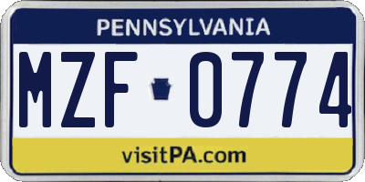 PA license plate MZF0774