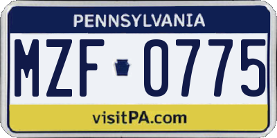 PA license plate MZF0775