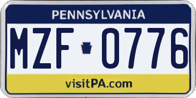 PA license plate MZF0776