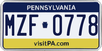 PA license plate MZF0778