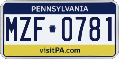 PA license plate MZF0781