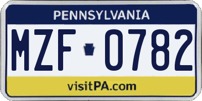 PA license plate MZF0782