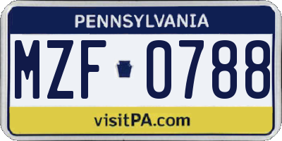 PA license plate MZF0788