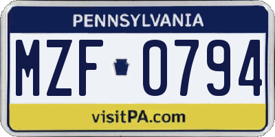 PA license plate MZF0794