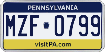 PA license plate MZF0799