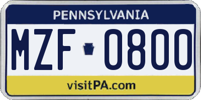 PA license plate MZF0800