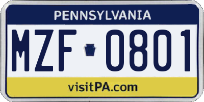 PA license plate MZF0801