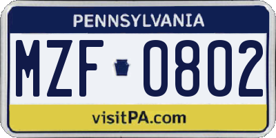 PA license plate MZF0802