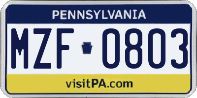 PA license plate MZF0803