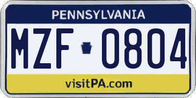 PA license plate MZF0804