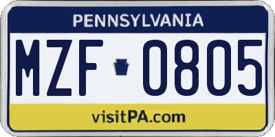 PA license plate MZF0805
