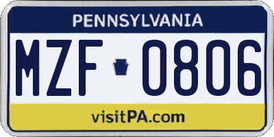 PA license plate MZF0806