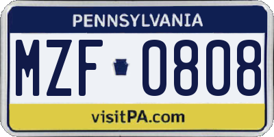 PA license plate MZF0808