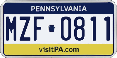 PA license plate MZF0811