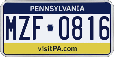 PA license plate MZF0816