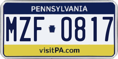 PA license plate MZF0817