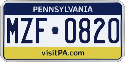 PA license plate MZF0820