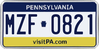 PA license plate MZF0821