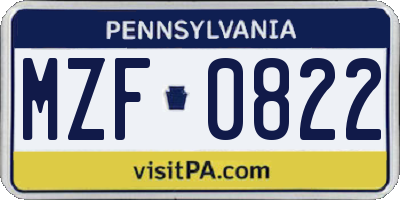 PA license plate MZF0822