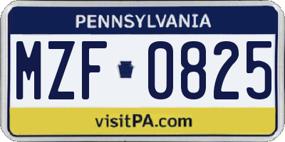 PA license plate MZF0825