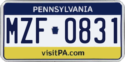 PA license plate MZF0831