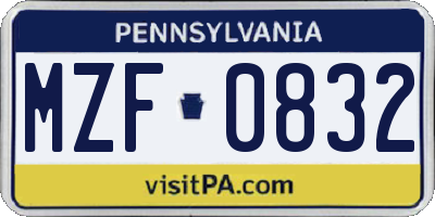 PA license plate MZF0832