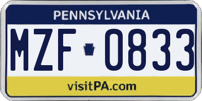 PA license plate MZF0833