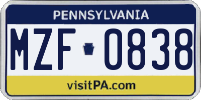 PA license plate MZF0838