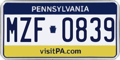 PA license plate MZF0839