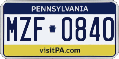 PA license plate MZF0840